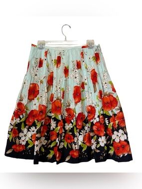 Talbots Petites A Line Knife Pleated Poppies Skirt, Size 8